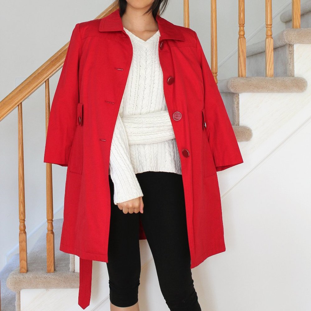 Bright Red Trench with 3/4 Sleeves